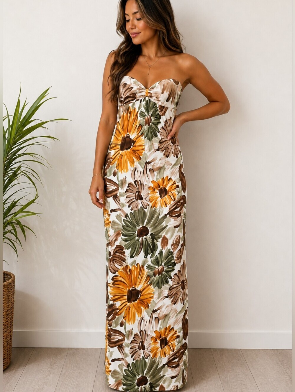 Sunflower Strapless Maxi Dress, O/S